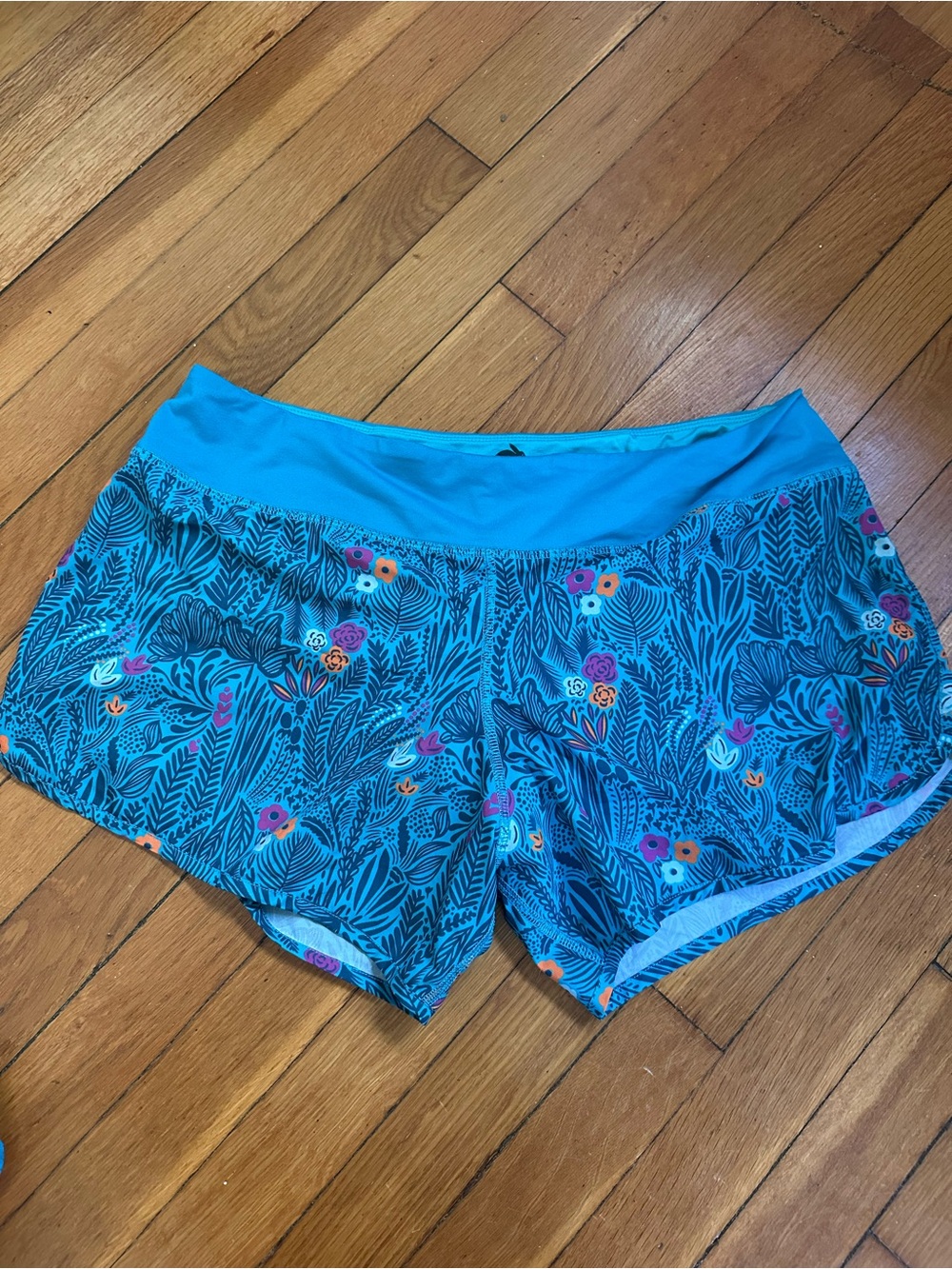Turquoise Floral Athletic Shorts for Women